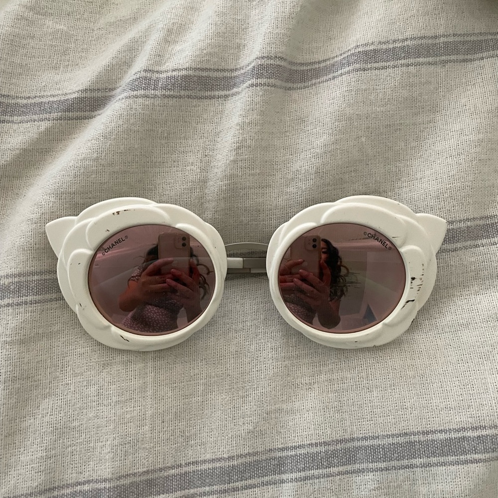 Chanel White Camellia Flower Power Rose Frame Sunglasses